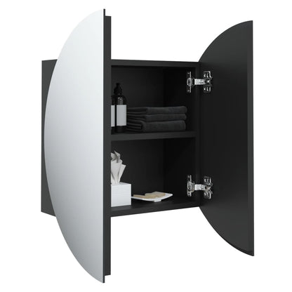 Armadio da Bagno con Specchio Rotondo e LED Nero 47x47x17,5 cm | homemem39