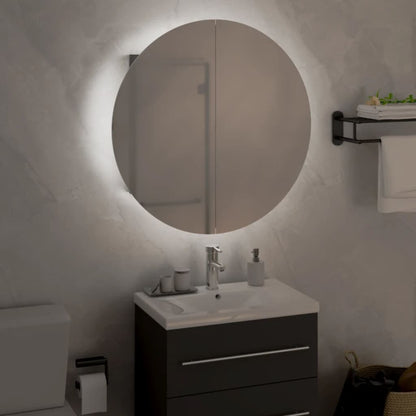 Armadio da Bagno con Specchio Rotondo e LED Grigio 47x47x17,5cm | homemem39