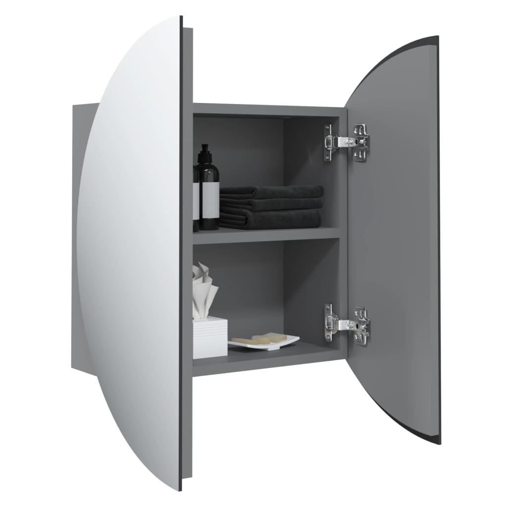 Armadio da Bagno con Specchio Rotondo e LED Grigio 47x47x17,5cm | homemem39