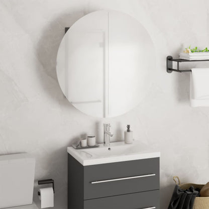 Armadio da Bagno con Specchio Rotondo e LED Grigio 47x47x17,5cm | homemem39