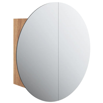 Armadio da Bagno con Specchio Rotondo e LED Rovere 47x47x17,5cm | homemem39