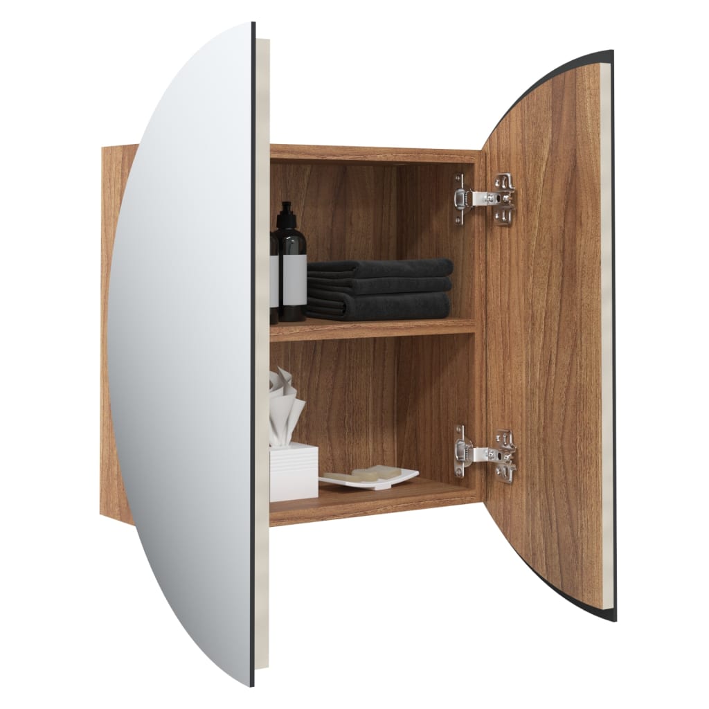 Armadio da Bagno con Specchio Rotondo e LED Rovere 47x47x17,5cm | homemem39