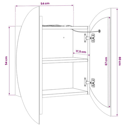 Armadio da Bagno con Specchio Rotondo e LED Nero 54x54x17,5 cm | homemem39