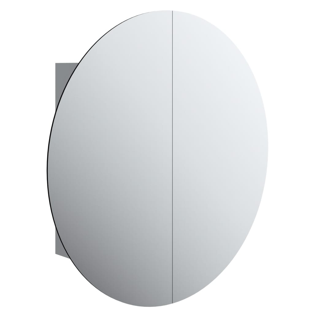 Armadio da Bagno con Specchio Rotondo e LED Grigio 54x54x17,5cm | homemem39