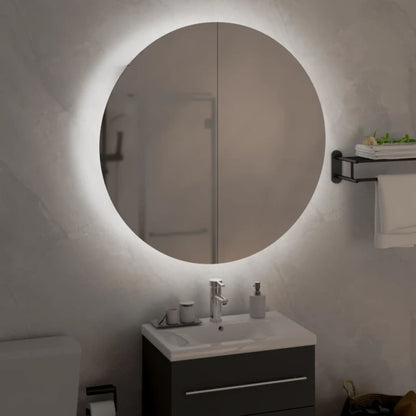 Armadio da Bagno con Specchio Rotondo e LED Grigio 54x54x17,5cm | homemem39