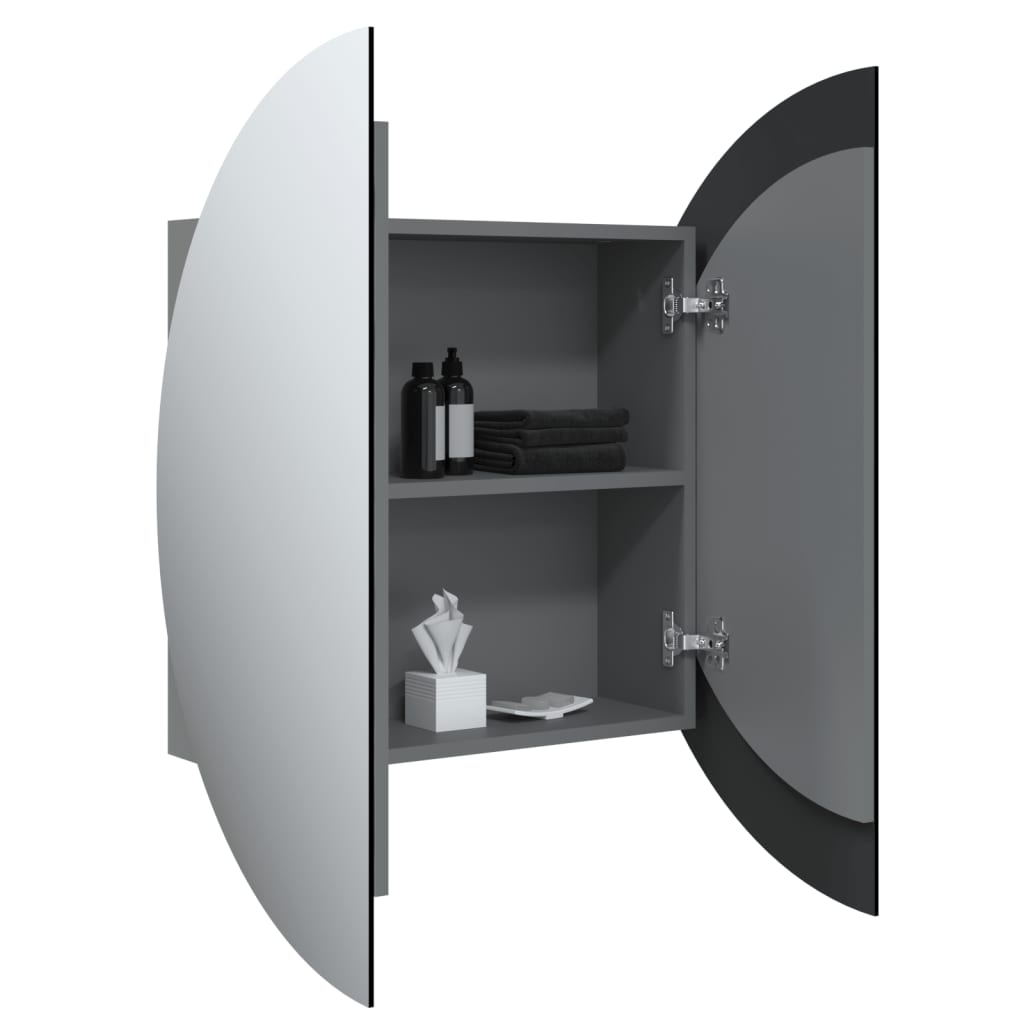 Armadio da Bagno con Specchio Rotondo e LED Grigio 54x54x17,5cm | homemem39