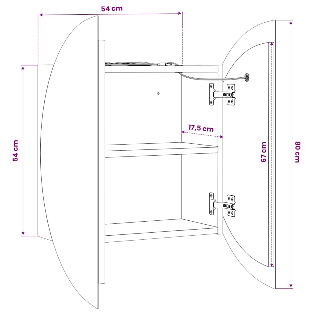 Armadio da Bagno con Specchio Rotondo e LED Rovere 54x54x17,5cm | homemem39