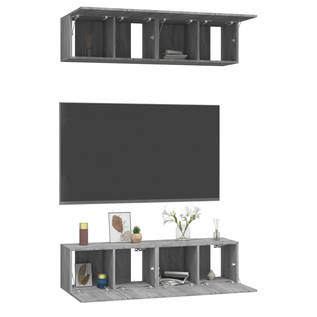 Mobili TV Parete 4pz Grigio Sonoma 60x30x30cm Legno Multistrato - homemem39