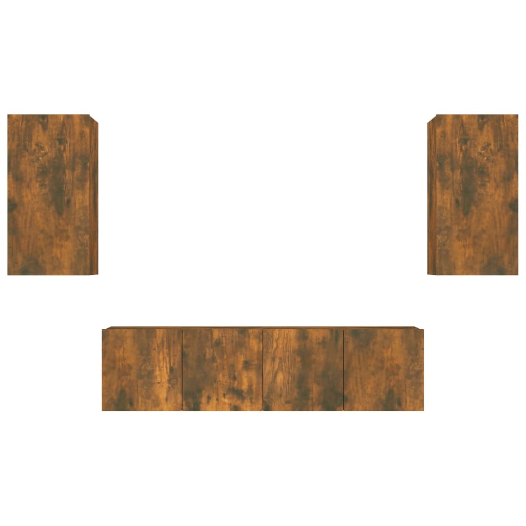 Set di Mobili Porta TV 4 pz Rovere Fumo in Legno Multistrato - homemem39