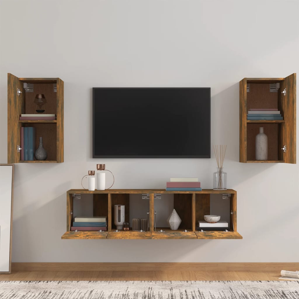 Set di Mobili Porta TV 4 pz Rovere Fumo in Legno Multistrato - homemem39