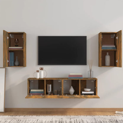 Set di Mobili Porta TV 4 pz Rovere Fumo in Legno Multistrato - homemem39