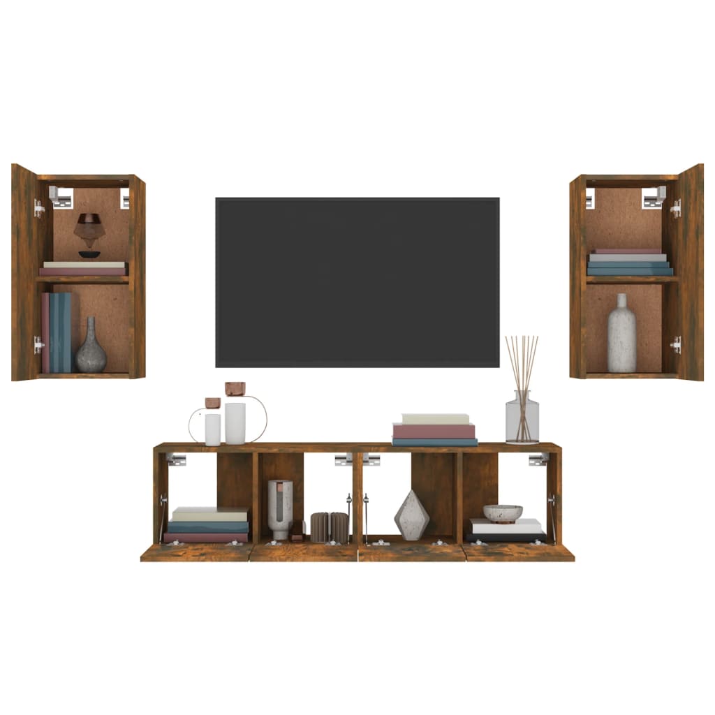 Set di Mobili Porta TV 4 pz Rovere Fumo in Legno Multistrato - homemem39