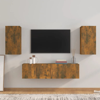 Set di Mobili Porta TV 4 pz Rovere Fumo in Legno Multistrato - homemem39