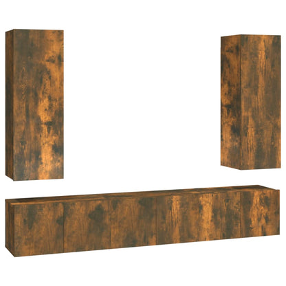 Set di Mobili Porta TV 5 pz Rovere Fumo in Legno Multistrato - homemem39