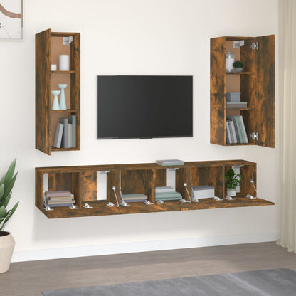 Set di Mobili Porta TV 5 pz Rovere Fumo in Legno Multistrato - homemem39
