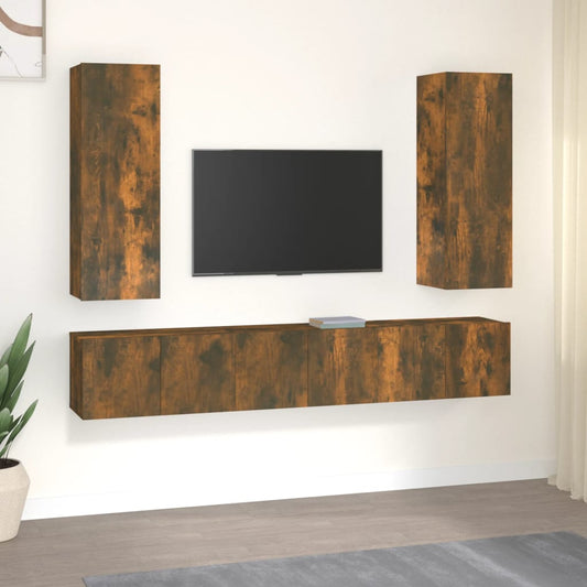 Set di Mobili Porta TV 5 pz Rovere Fumo in Legno Multistrato - homemem39