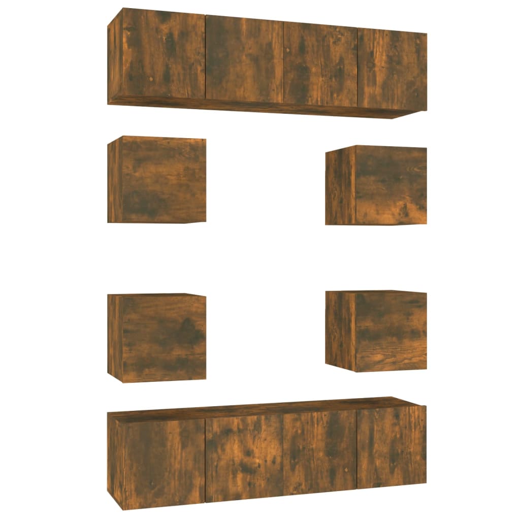 Set Mobili Porta TV 8 pz Rovere Fumo in Legno Multistrato - homemem39
