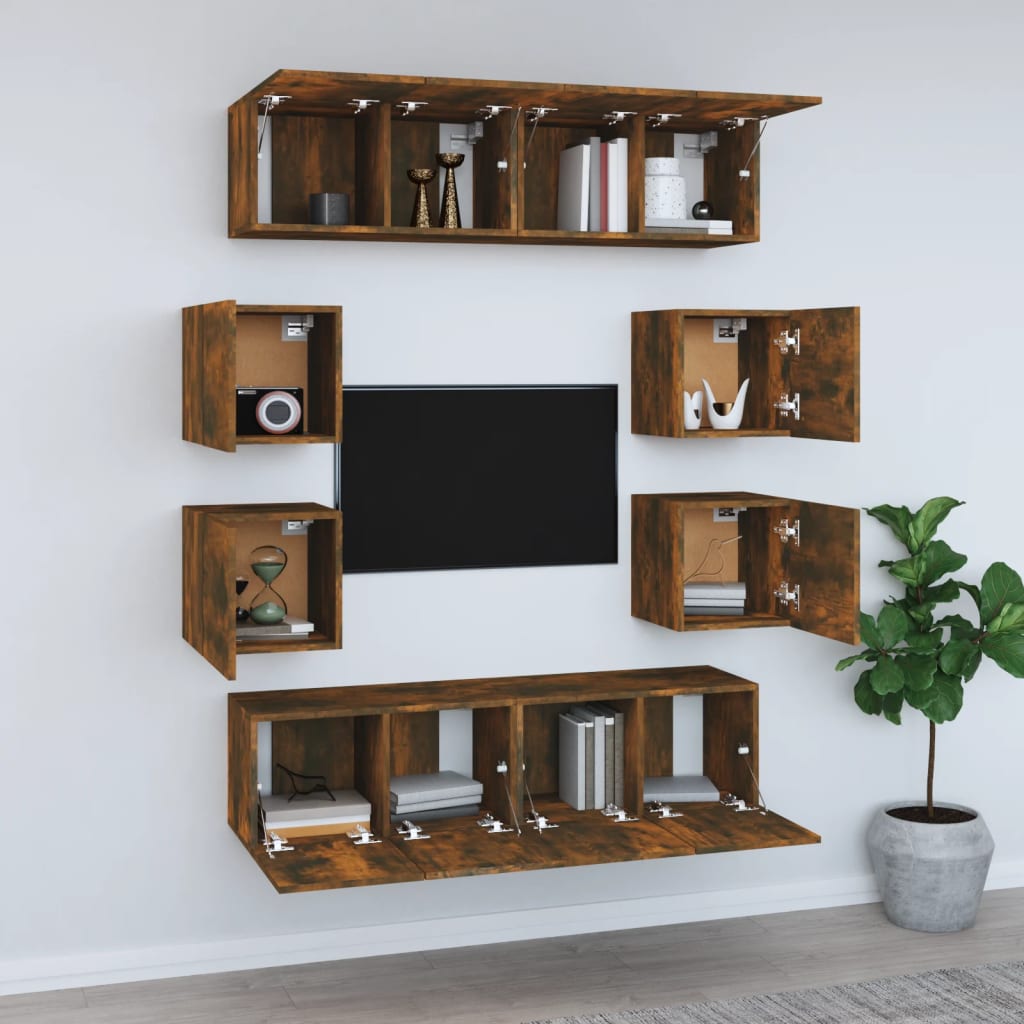 Set Mobili Porta TV 8 pz Rovere Fumo in Legno Multistrato - homemem39