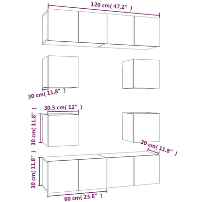 Set Mobili Porta TV 8 pz Rovere Fumo in Legno Multistrato - homemem39