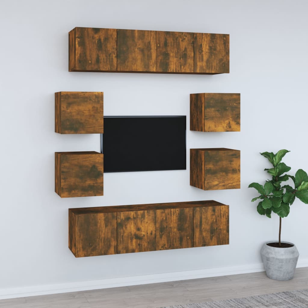 Set Mobili Porta TV 8 pz Rovere Fumo in Legno Multistrato - homemem39