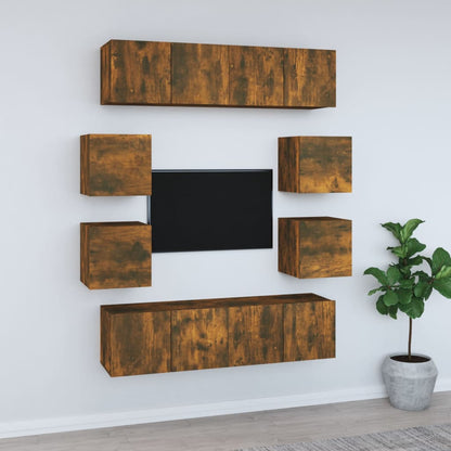 Set Mobili Porta TV 8 pz Rovere Fumo in Legno Multistrato - homemem39