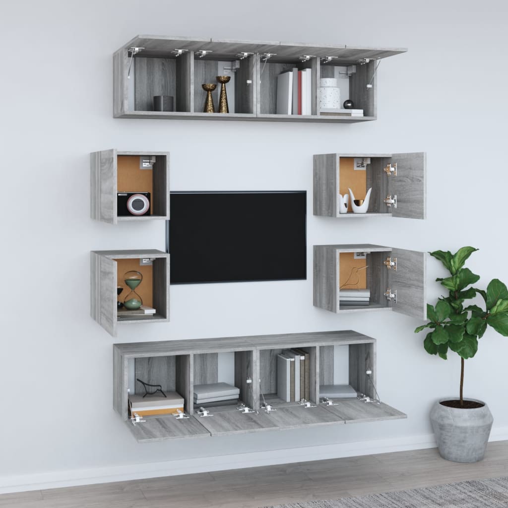 Set Mobili Porta TV 8pz Grigio Sonoma in Legno Multistrato