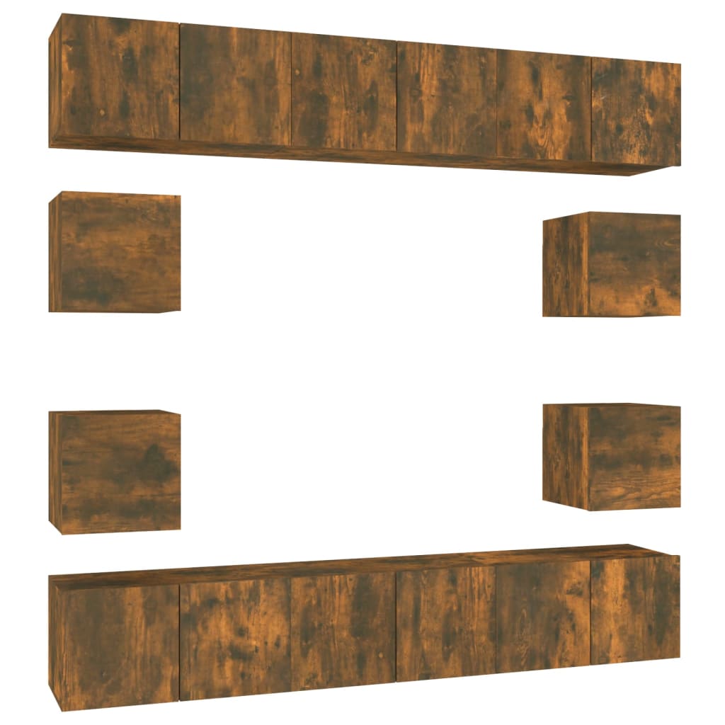 Set Mobili Porta TV 10 pz Rovere Fumo in Legno Multistrato - homemem39