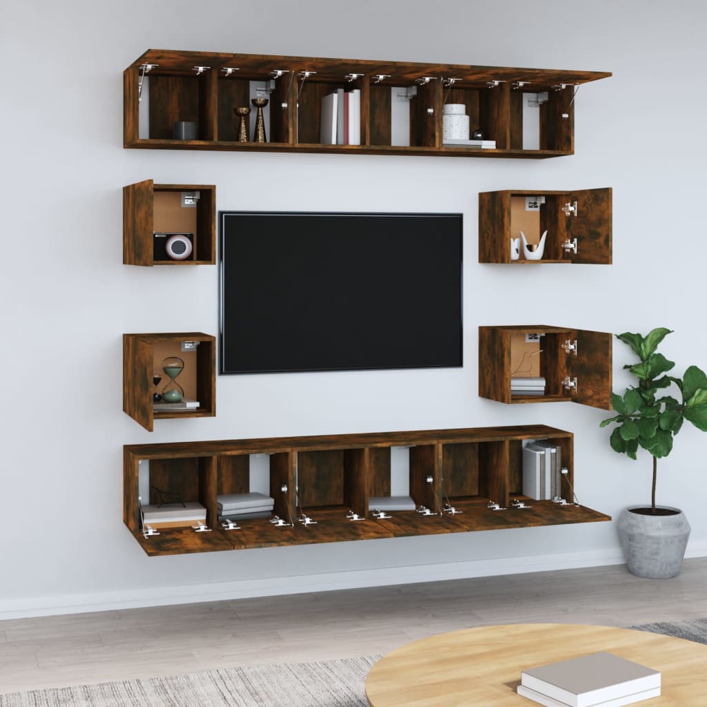 Set Mobili Porta TV 10 pz Rovere Fumo in Legno Multistrato - homemem39