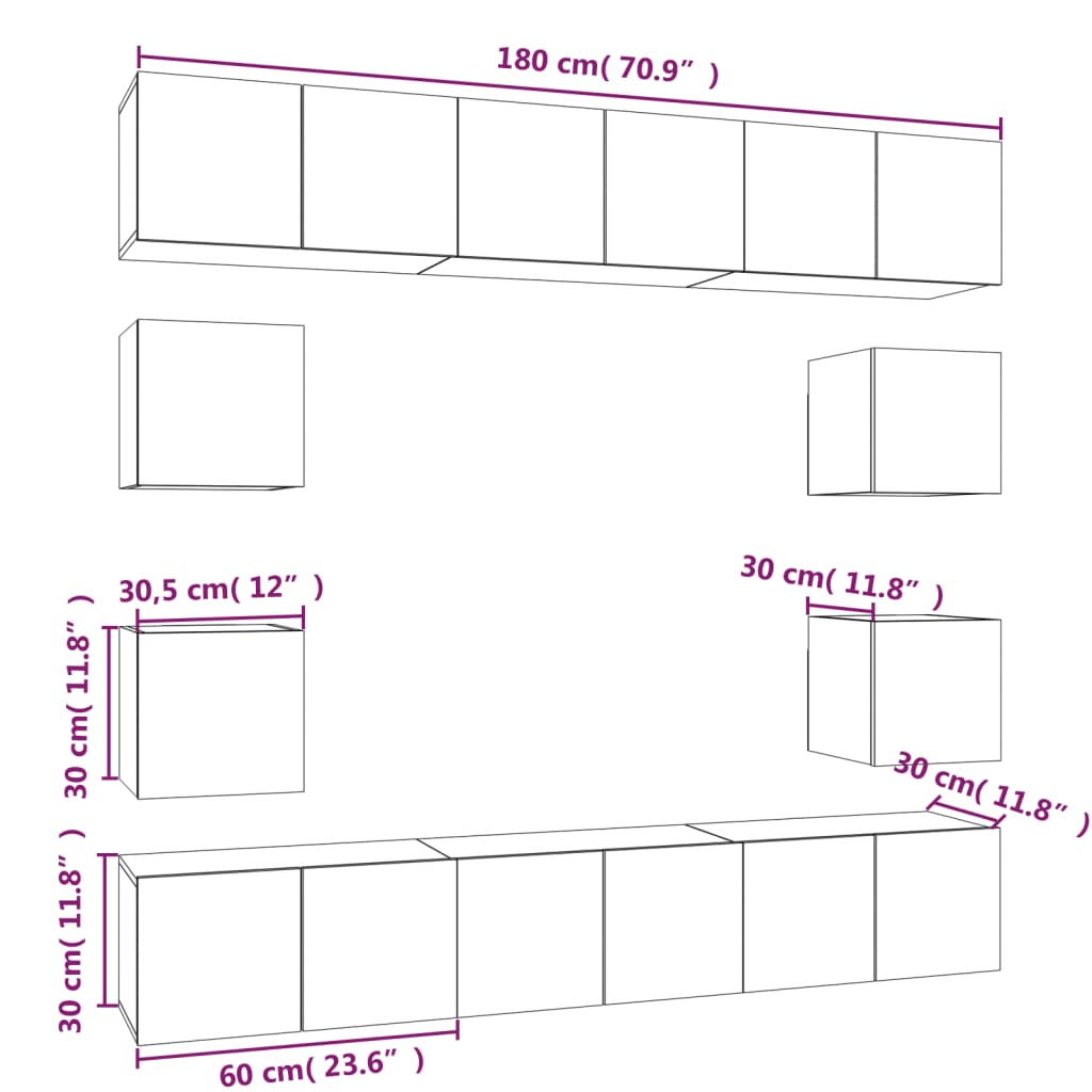 Set Mobili Porta TV 10 pz Rovere Fumo in Legno Multistrato - homemem39