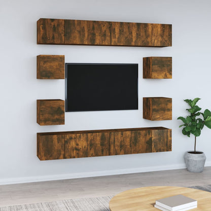 Set Mobili Porta TV 10 pz Rovere Fumo in Legno Multistrato - homemem39