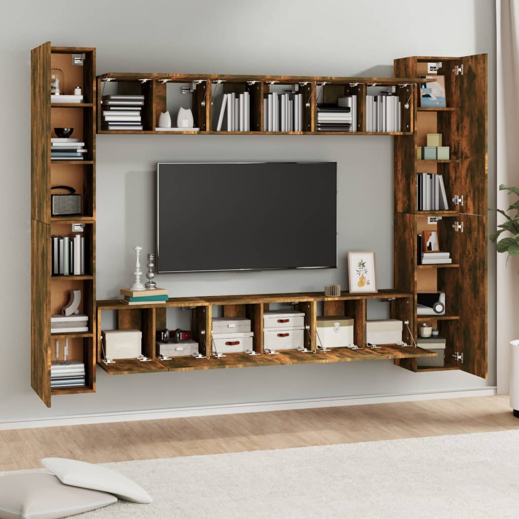 Set Mobili Porta TV 10 pz Rovere Fumo in Legno Multistrato - homemem39