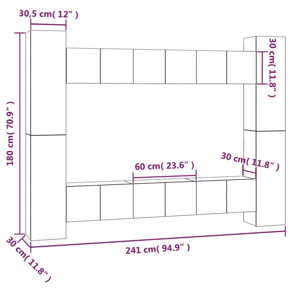 Set Mobili Porta TV 10 pz Rovere Fumo in Legno Multistrato - homemem39