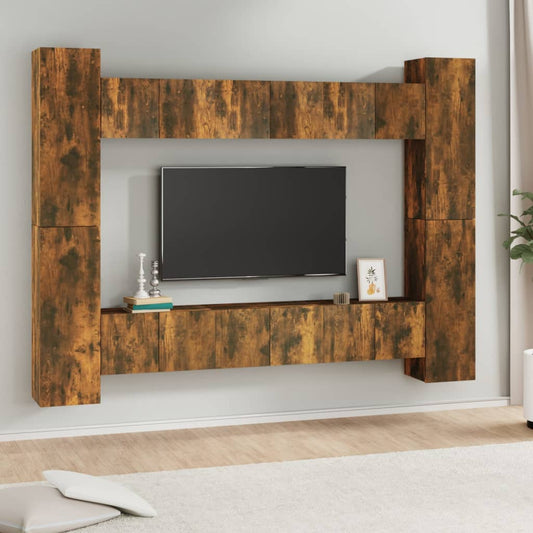 Set Mobili Porta TV 10 pz Rovere Fumo in Legno Multistrato - homemem39