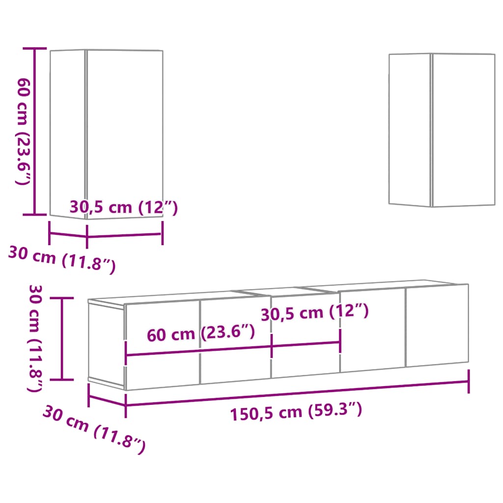 Set di Mobili Porta TV 5 pz Rovere Fumo in Legno Multistrato - homemem39