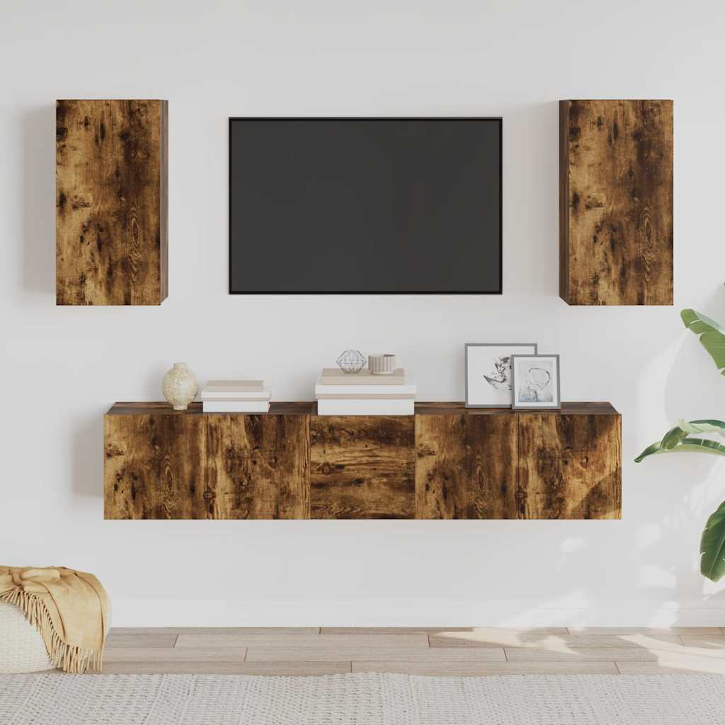 Set di Mobili Porta TV 5 pz Rovere Fumo in Legno Multistrato - homemem39