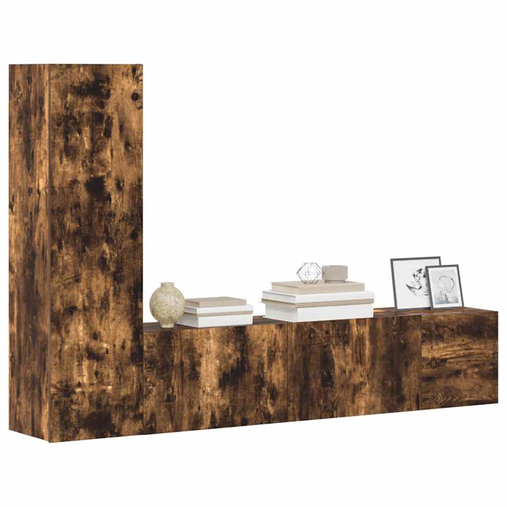 Set Mobili Porta TV 3 pz Rovere Fumo in Legno Multistrato