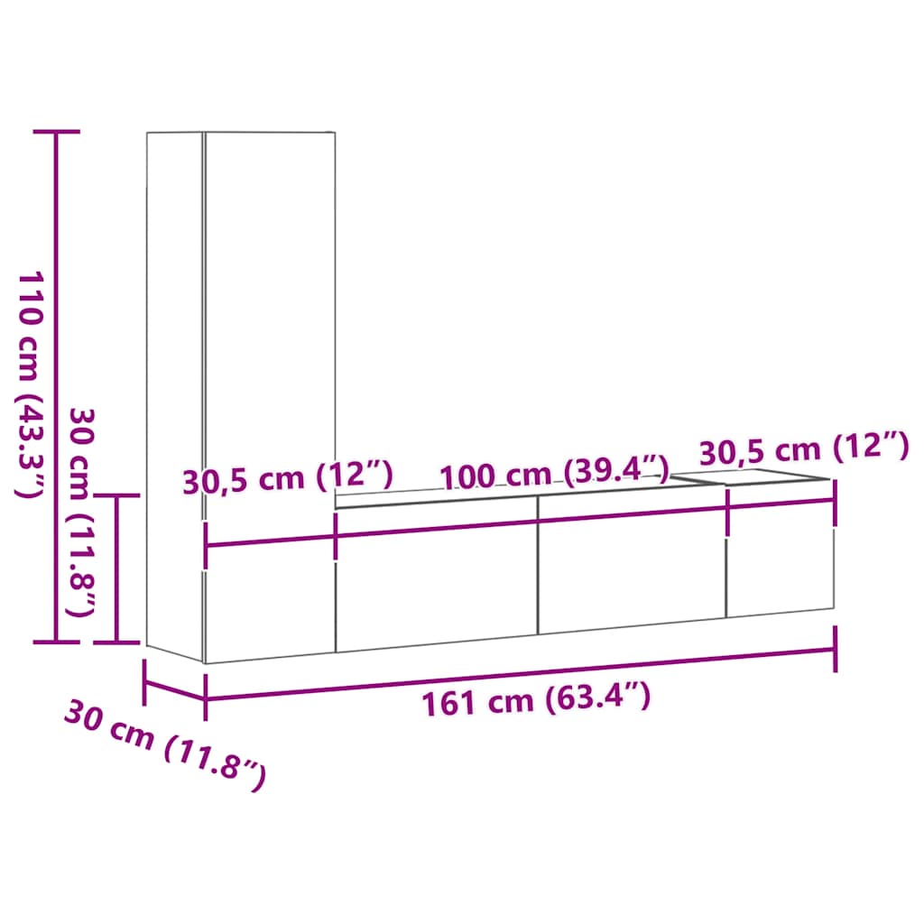 Set Mobili Porta TV 3 pz Rovere Fumo in Legno Multistrato - homemem39