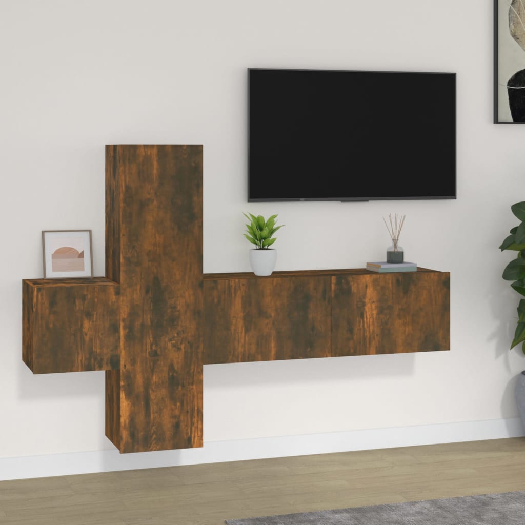 Set Mobili Porta TV 3 pz Rovere Fumo in Legno Multistrato - homemem39