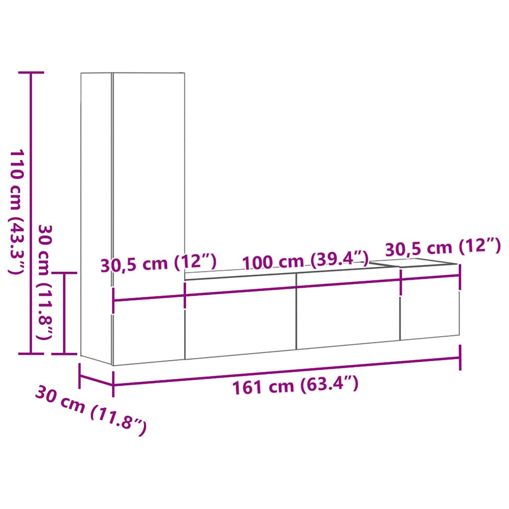 Set Mobili Porta TV 3 pz Grigio Sonoma in Legno Multistrato - homemem39