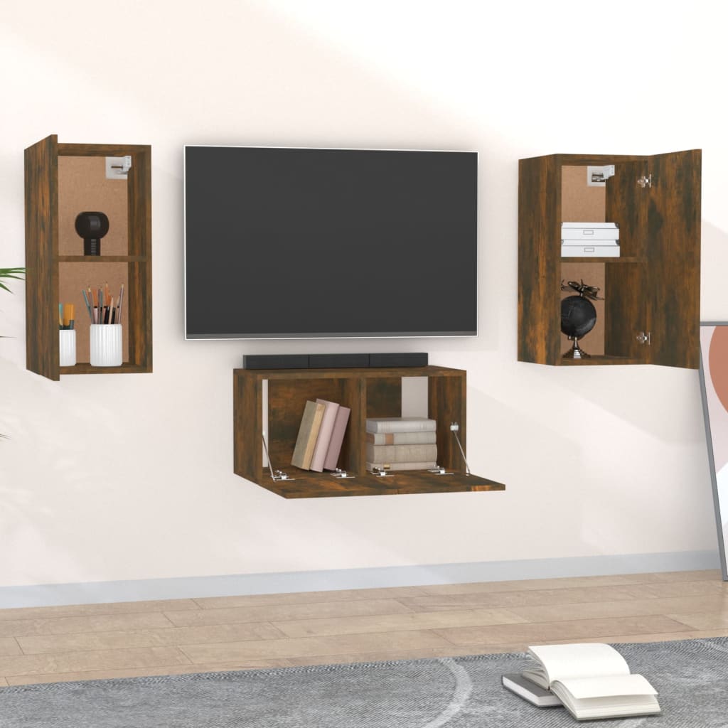 Set Mobili Porta TV 3 pz Rovere Fumo in Legno Multistrato - homemem39