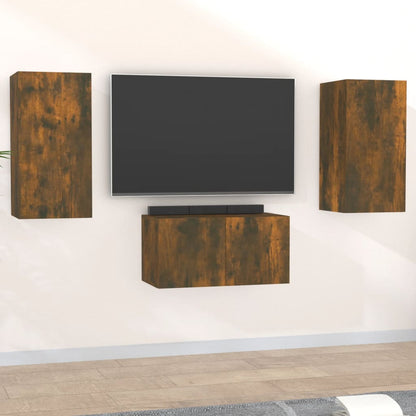 Set Mobili Porta TV 3 pz Rovere Fumo in Legno Multistrato - homemem39
