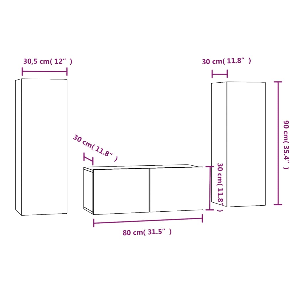 Set Mobili Porta TV 3 pz Rovere Fumo in Legno Multistrato - homemem39