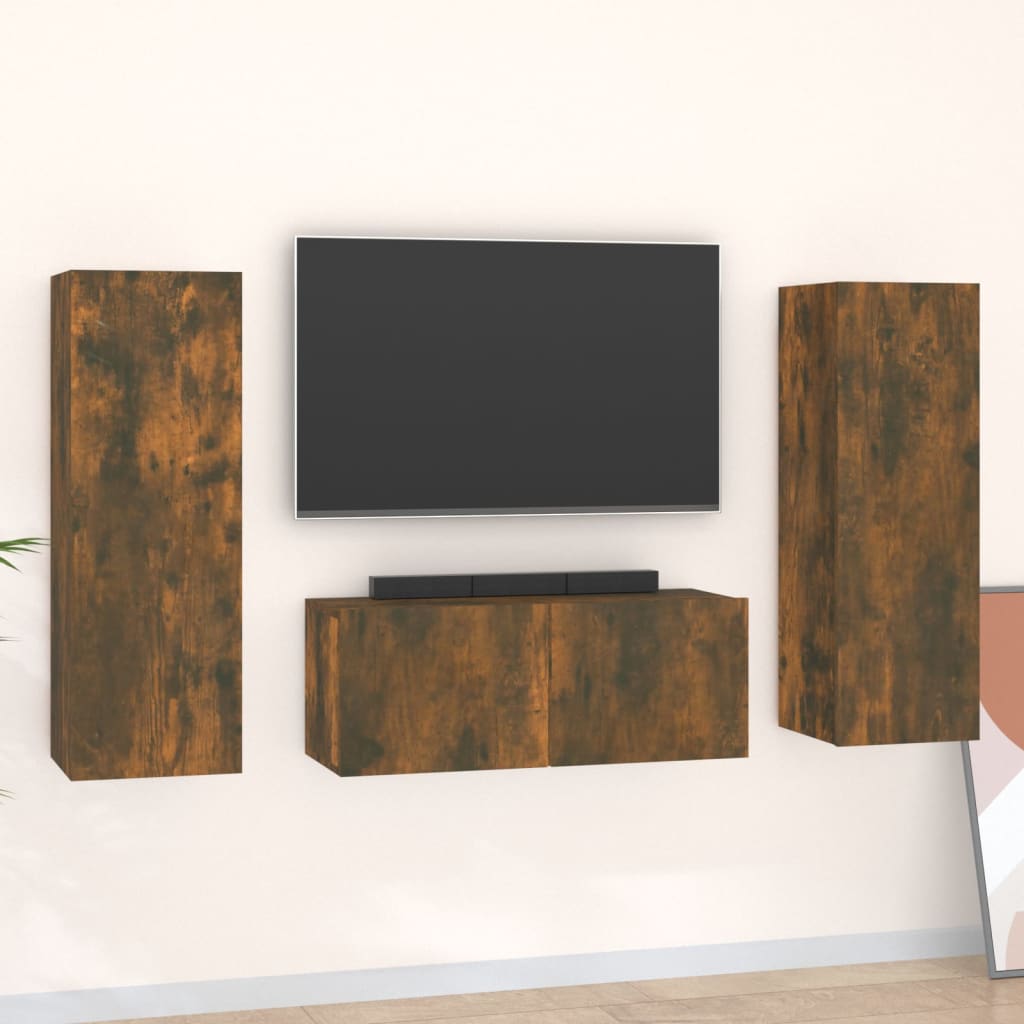 Set Mobili Porta TV 3 pz Rovere Fumo in Legno Multistrato - homemem39