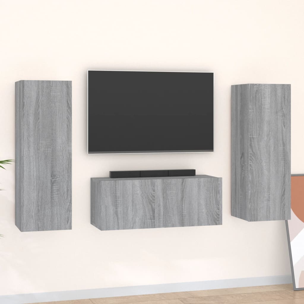 Set Mobili Porta TV 3 pz Grigio Sonoma in Legno Multistrato - homemem39