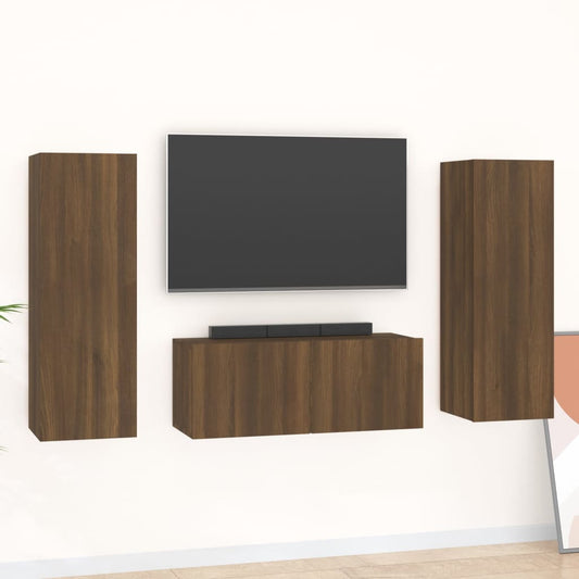 Set Mobili Porta TV 3 pz Rovere Marrone in Legno Multistrato