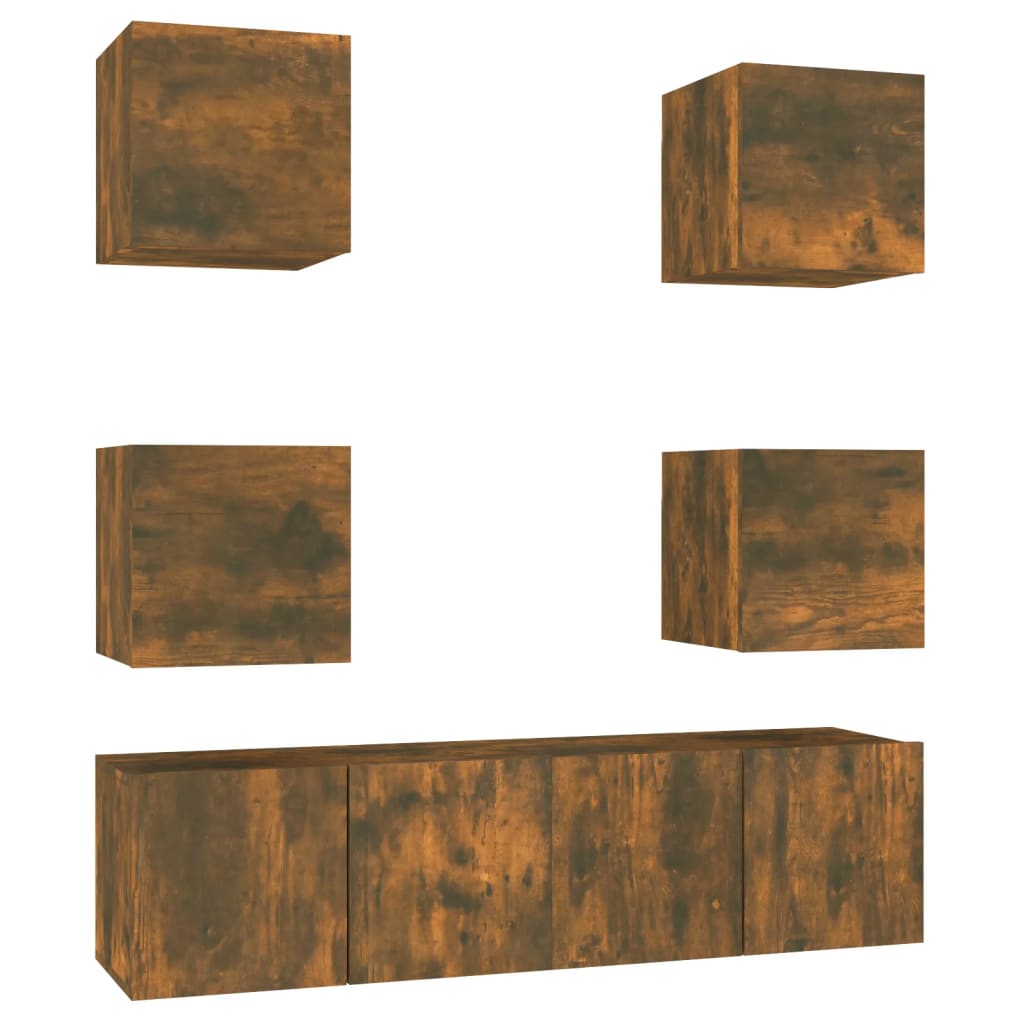 Set di Mobili Porta TV 6 pz Rovere Fumo in Legno Multistrato | homemem39