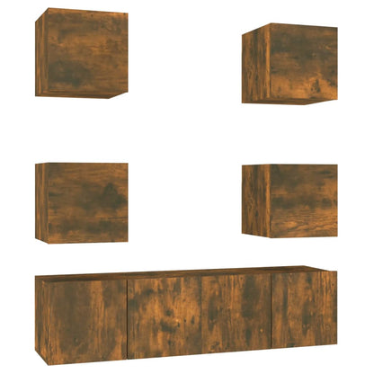 Set di Mobili Porta TV 6 pz Rovere Fumo in Legno Multistrato | homemem39