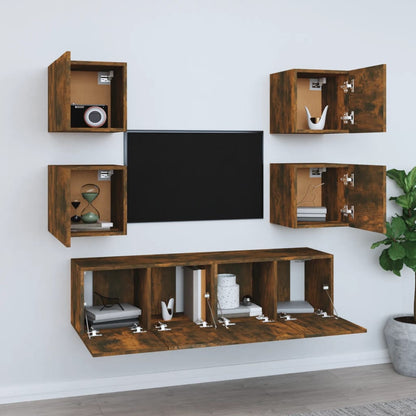 Set di Mobili Porta TV 6 pz Rovere Fumo in Legno Multistrato | homemem39