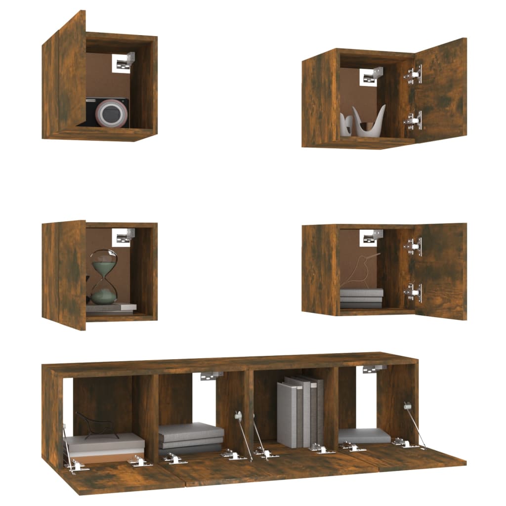 Set di Mobili Porta TV 6 pz Rovere Fumo in Legno Multistrato | homemem39