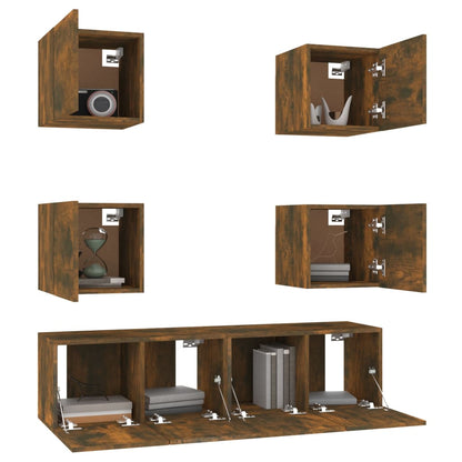 Set di Mobili Porta TV 6 pz Rovere Fumo in Legno Multistrato | homemem39